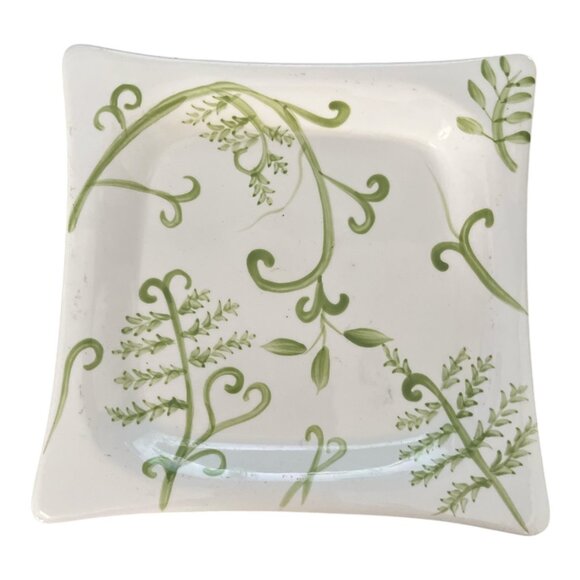 Vintage Bath & Body Works Square Ceramic Dish – Green Leaf Design – Spring 2000 - Picture 1 of 2